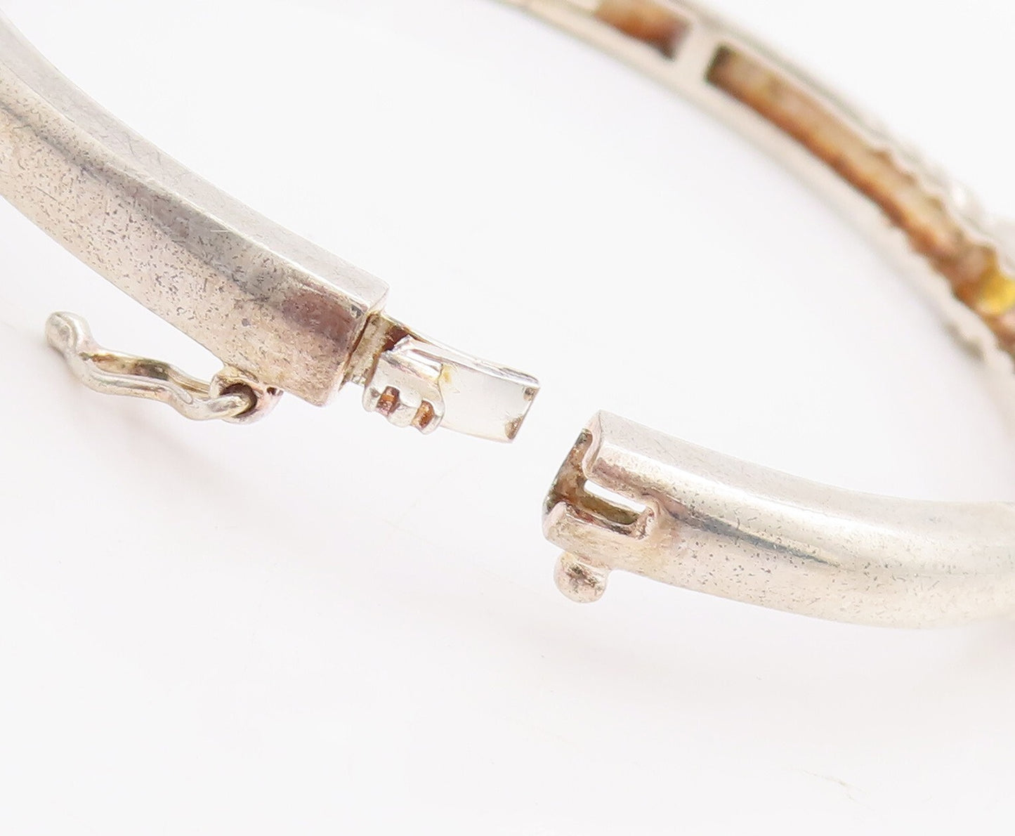 925 Sterling Silver Vintage Bracelet Round Cut Citrine Beaded Bangle  BT10665