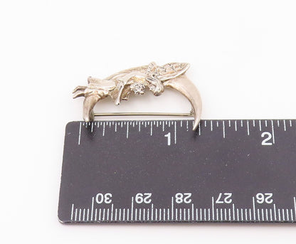 JEZ 925 Silver  Vintage Crescent Moon Fairy Lady Reading Brooch Pin  BP8207