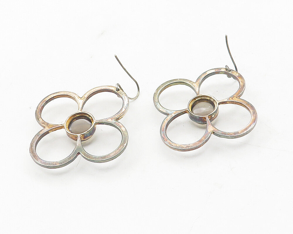 925 Sterling Silver  Vintage Cabochon Cut Topaz Flower Dangle Earrings  EG6212