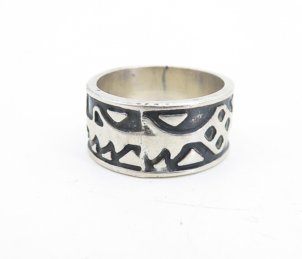 MEXICO 925 Sterling Silver  Vintage Oxidized Pattern Band Ring Sz 6  RG5503