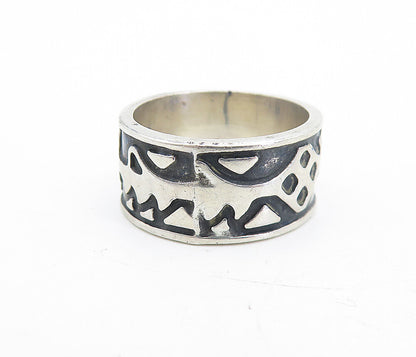 MEXICO 925 Sterling Silver  Vintage Oxidized Pattern Band Ring Sz 6  RG5503