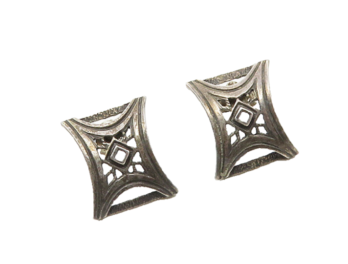 925 Sterling Silver  Vintage Dark Tone Open Design Drop Earrings  EG9452