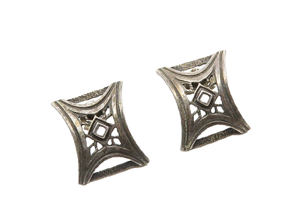 925 Sterling Silver  Vintage Dark Tone Open Design Drop Earrings  EG9452