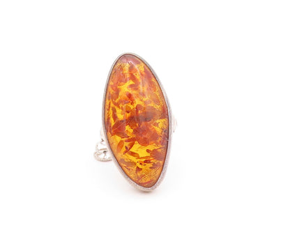925 Sterling Silver Vintage Ring POLAND Large Oval Honey Amber  Sz 8.5  RG32822
