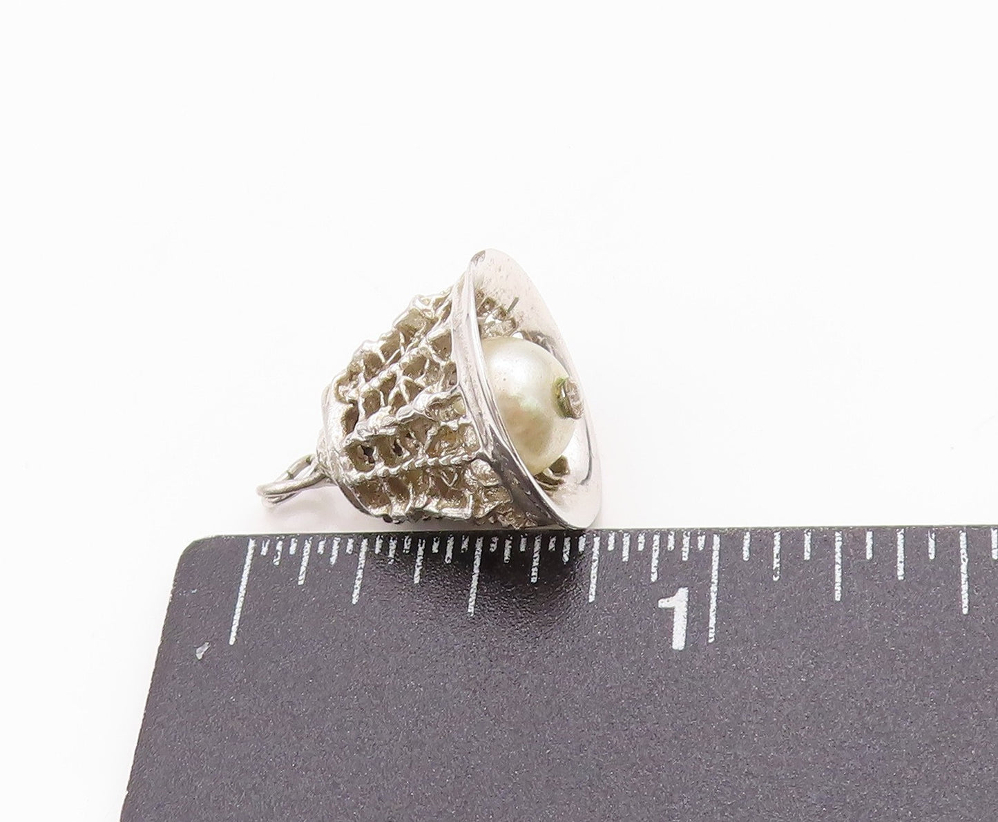 925 Sterling Silver Vintage Pendant Pearl In Filigree Judy Bell Jingles  PT24958