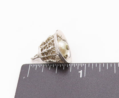 925 Sterling Silver Vintage Pendant Pearl In Filigree Judy Bell Jingles  PT24958