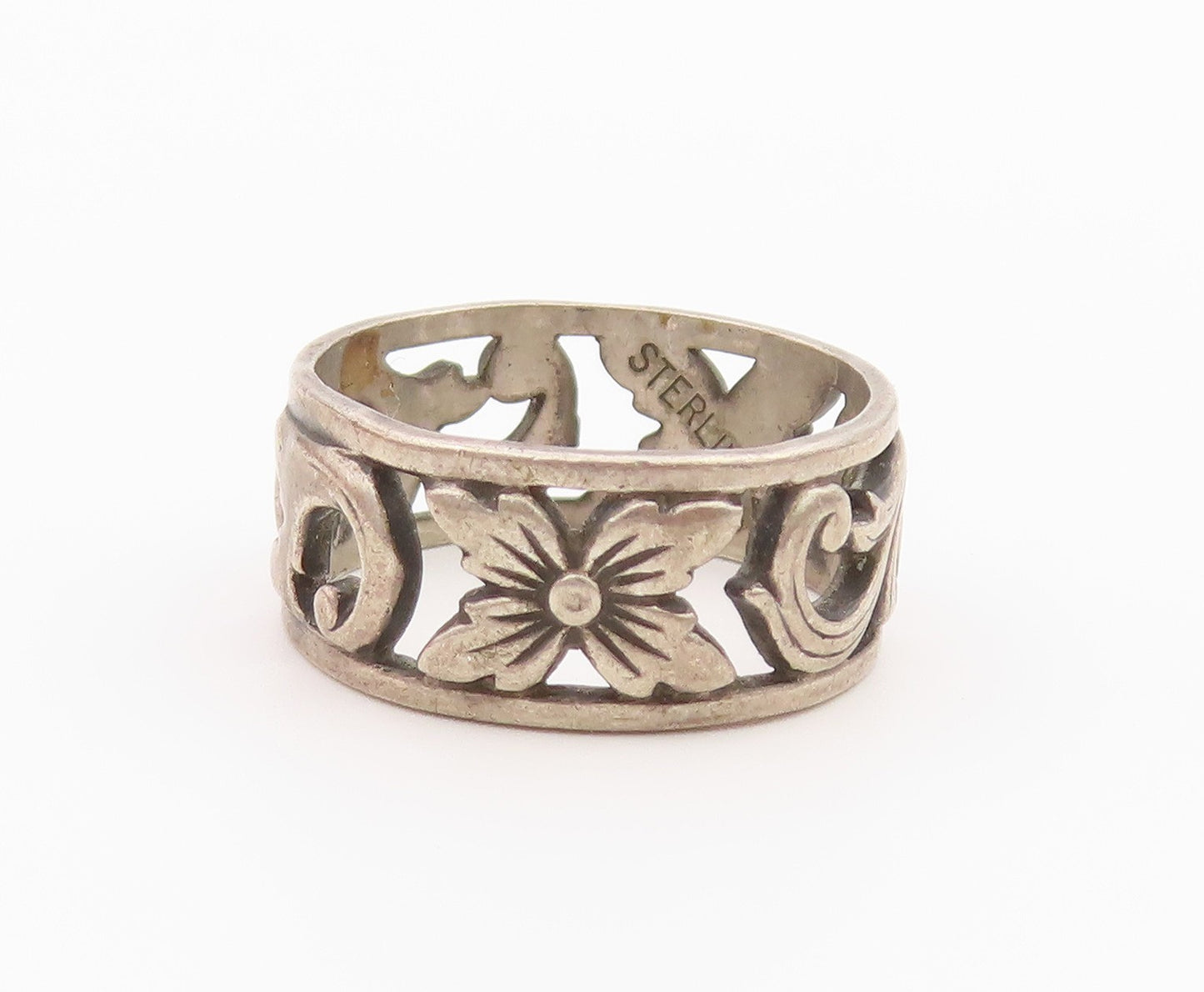 925 Sterling Silver Vintage Ring CLARK COOMBS Scrollwork Band  Sz 7  RG36466