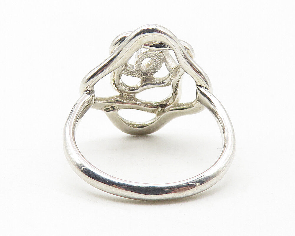 925 Sterling Silver  Shiny Open Rose Flower Motif Band Ring Sz 8.5  RG11519