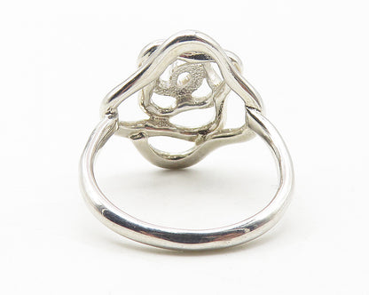 925 Sterling Silver  Shiny Open Rose Flower Motif Band Ring Sz 8.5  RG11519