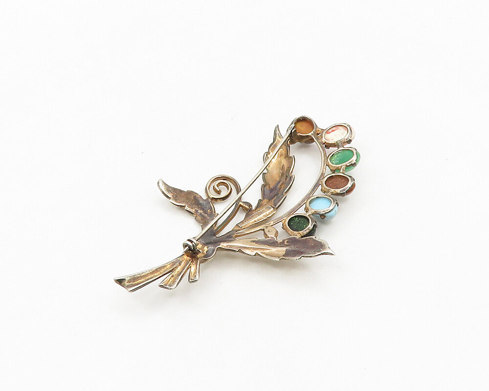 BB 925 Silver Vintage Goldstone Turquoise & Multi Stone Brooch Pin BP7068
