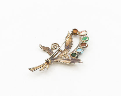 BB 925 Silver Vintage Goldstone Turquoise & Multi Stone Brooch Pin BP7068