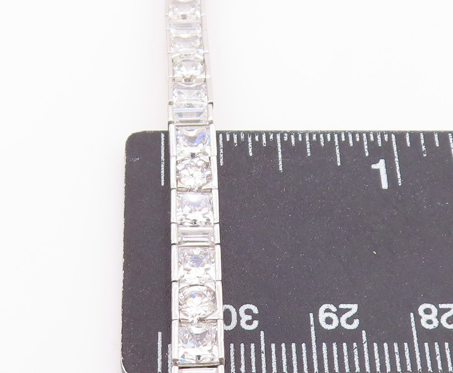 925 Sterling Silver  Vintage Cubic Zirconia Box Link Chain Bracelet  BT8349