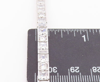 925 Sterling Silver  Vintage Cubic Zirconia Box Link Chain Bracelet  BT8349