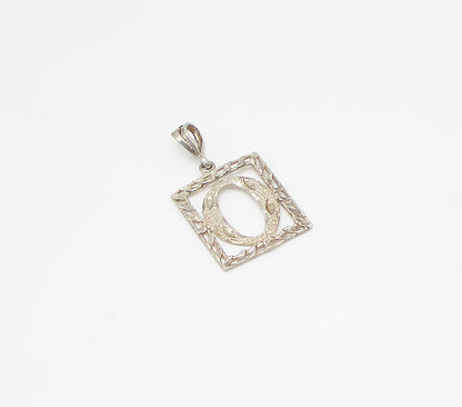 925 Sterling Silver  Vintage O Initial Etching Detail Drop Pendant  PT2236