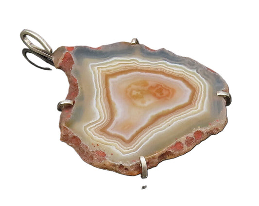 925 Sterling Silver  Vintage Large Unique Agate Statement Pendant  PT21569