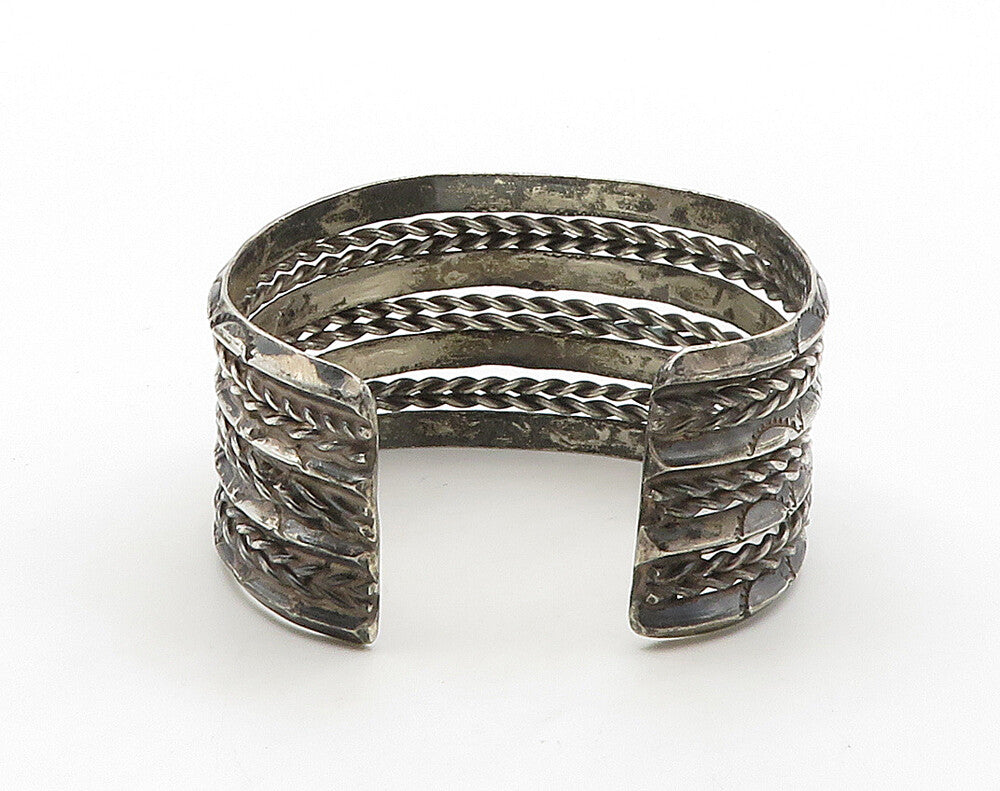 NAVAJO 925 Sterling Silver  Vintage Wheat Twist Split Cuff Bracelet  BT6383