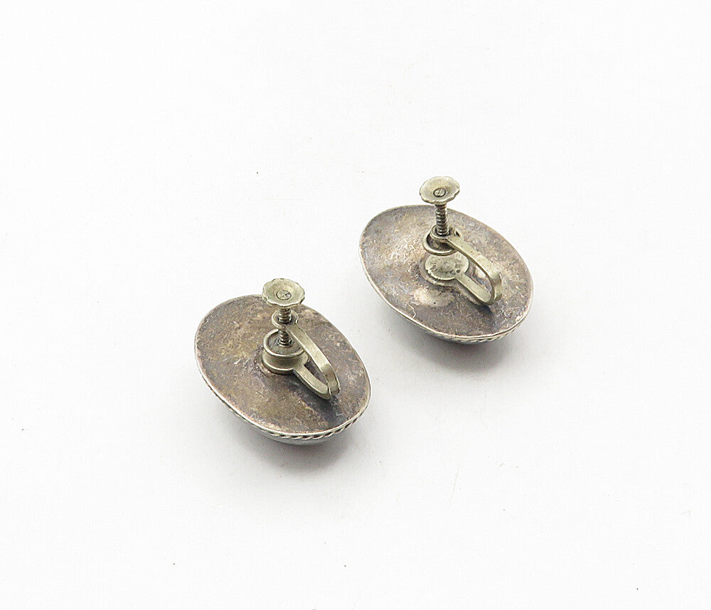 925 Sterling Silver  Vintage Cabochon Black Onyx Non Pierce Earrings  EG4767