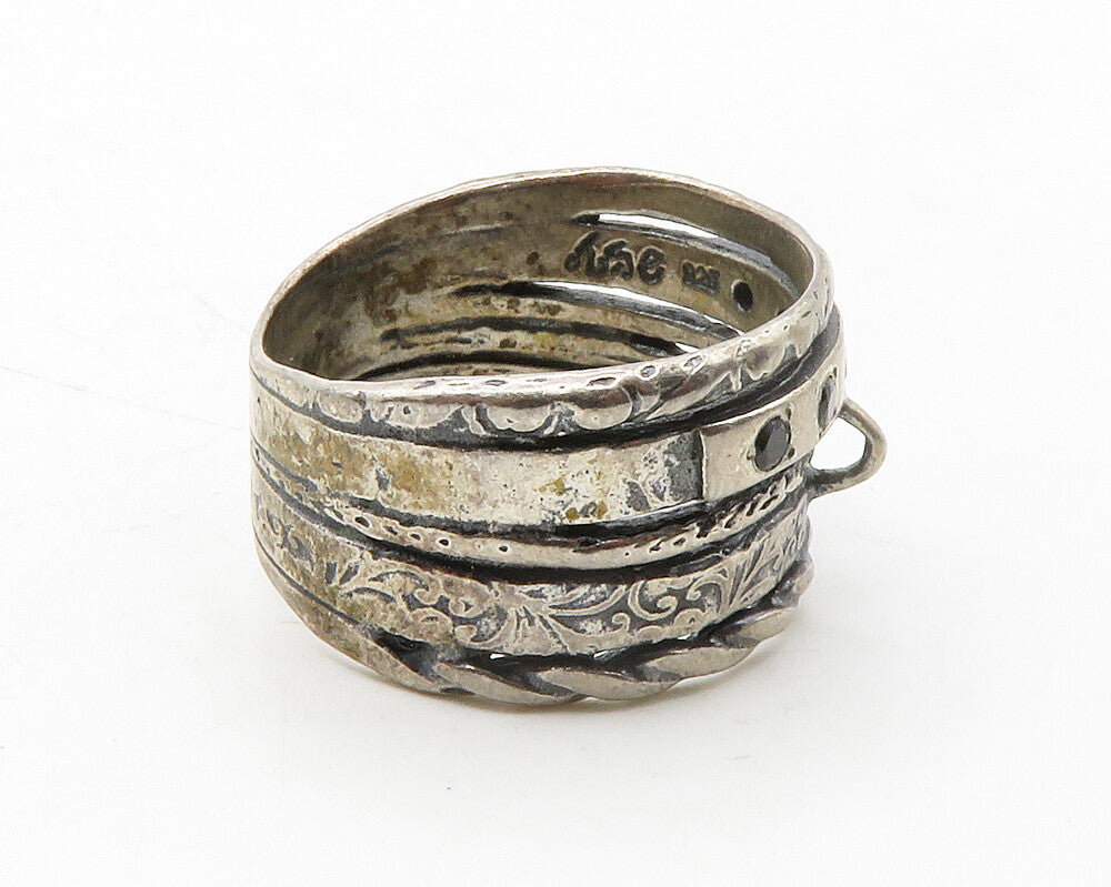 SHABLOOL 925 Silver  Vintage Black Hematite Split Band Ring Sz 10  RG13318