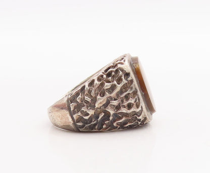 925 Sterling Silver Vintage Ring Brutalist Square Cut Tiger's Eye Sz 9.5 RG28982