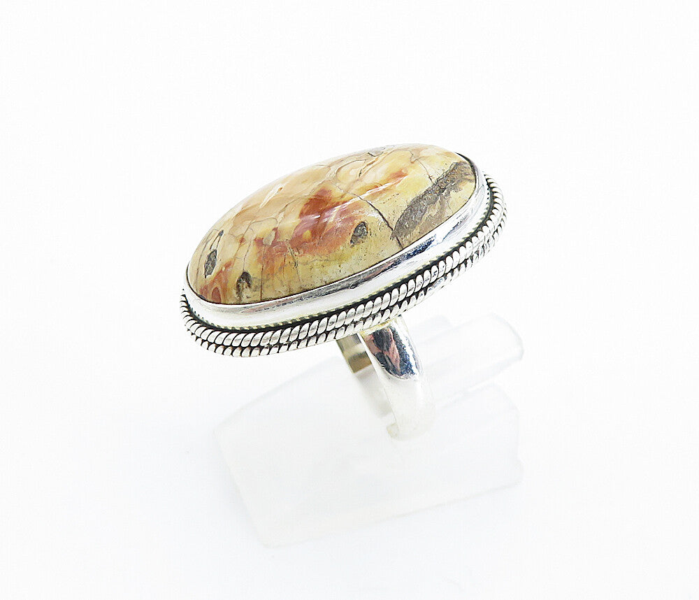 925 Sterling Silver  Cabochon Cut Brown Jasper Cocktail Ring Sz 6  RG7809