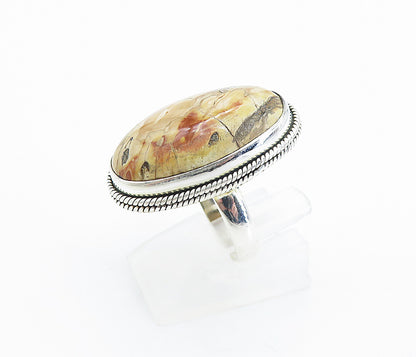 925 Sterling Silver  Cabochon Cut Brown Jasper Cocktail Ring Sz 6  RG7809