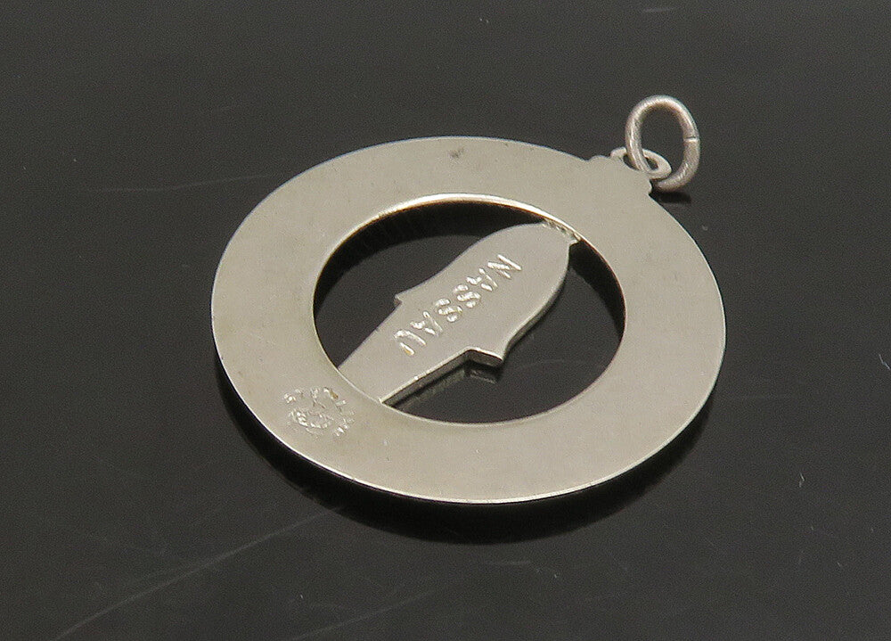 925 Sterling Silver  Vintage Enamel Man In Uniform Circle Pendant  PT18744