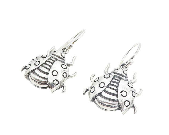 925 Sterling Silver  Vintage Shiny Etched Lady Bug Dangle Earrings  EG3508
