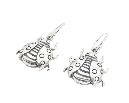 925 Sterling Silver  Vintage Shiny Etched Lady Bug Dangle Earrings  EG3508