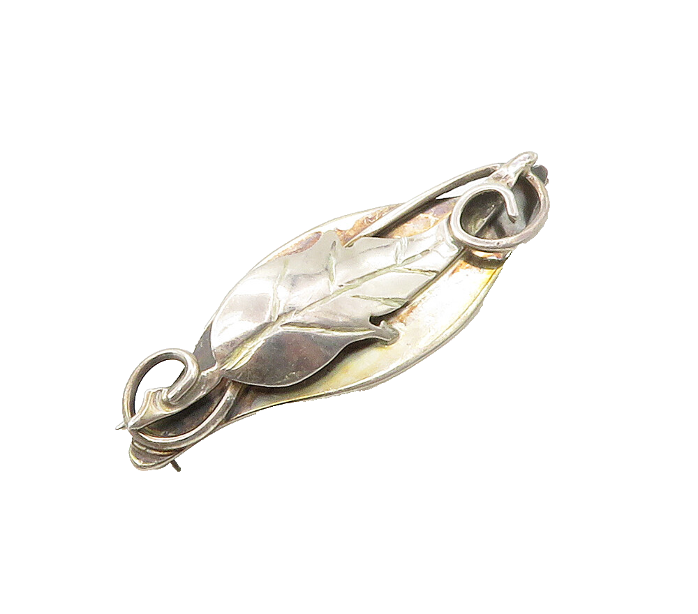 925 Sterling Silver  Vintage Shiny Floral Leaf Swirl Motif Brooch Pin  BP6472