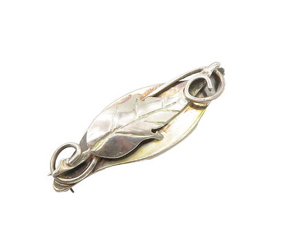 925 Sterling Silver  Vintage Shiny Floral Leaf Swirl Motif Brooch Pin  BP6472