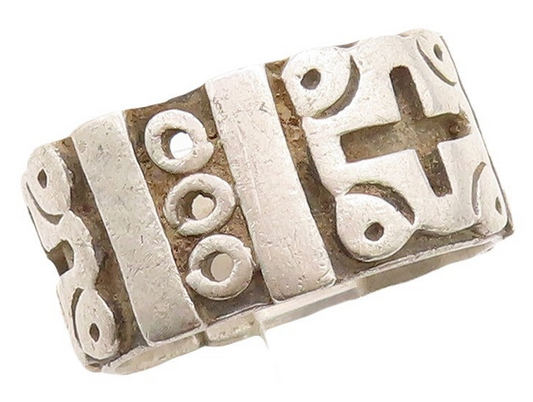 925 Sterling Silver Vintage Ring MEXICO Solid '+' & 'O' Carved  Sz 11  RG31161