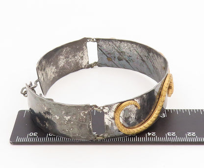 925 Sterling Silver Vintage Bracelet Two Tone Carved Serpentine Cuff  BT11576