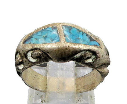 SOUTHWESTERN 925 Silver Vintage Turquoise Swirl Dome Band Ring Sz 6 RG23023