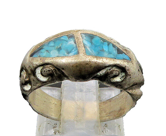 SOUTHWESTERN 925 Silver Vintage Turquoise Swirl Dome Band Ring Sz 6 RG23023