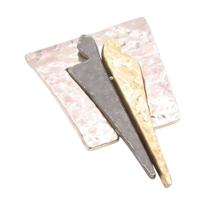 925 Sterling Silver Vintage Brooch Pin Two Tone Classic Hammered Couple  BP12377
