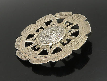 MEXICO 925 Sterling Silver  Vintage Round Aztec Tribal Brooch Pin  BP9461