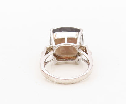 925 Sterling Silver Vintage Ring Minimalist Square Smoky Quartz CZ  Sz 7 RG30464