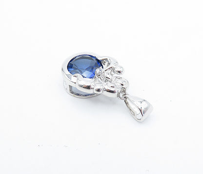 925 Sterling Silver  Faceted Blue Topaz Shiny Family Love Drop Pendant  PT2784