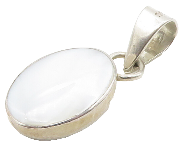 MEXICO 925 Sterling Silver  Vintage Mother Of Pearl Oval Drop Pendant  PT11966