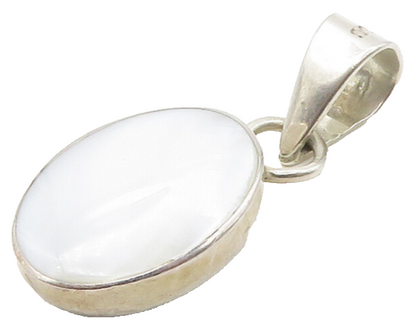 MEXICO 925 Sterling Silver  Vintage Mother Of Pearl Oval Drop Pendant  PT11966