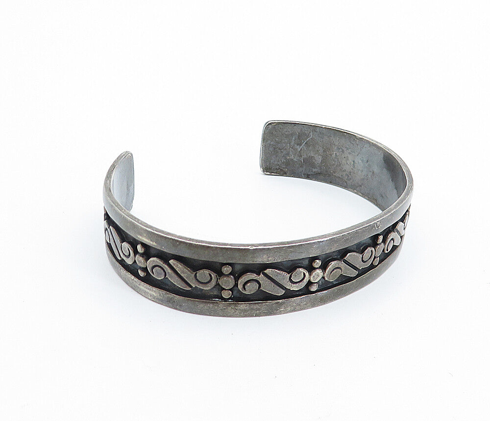 TAXCO MEXICO 925 Silver  Vintage Oxidized Swirl Pattern Cuff Bracelet  BT2811