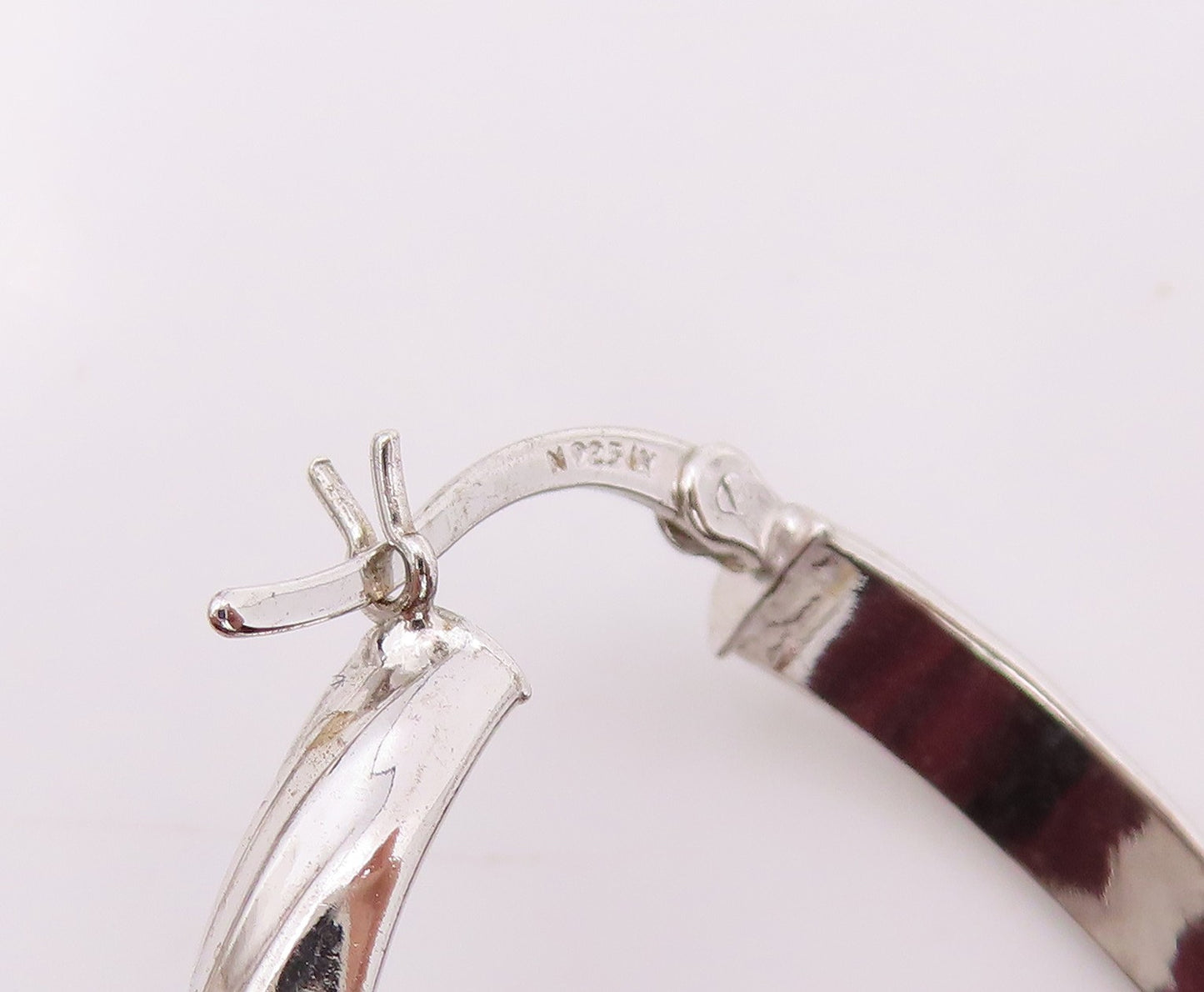 925 Sterling Silver Vintage Earrings Modernist Ribbon Twist Oval Hoops  EG14259