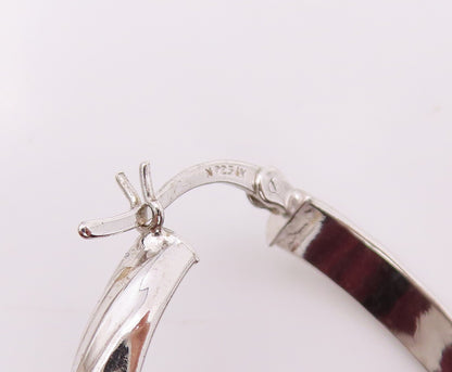 925 Sterling Silver Vintage Earrings Modernist Ribbon Twist Oval Hoops  EG14259
