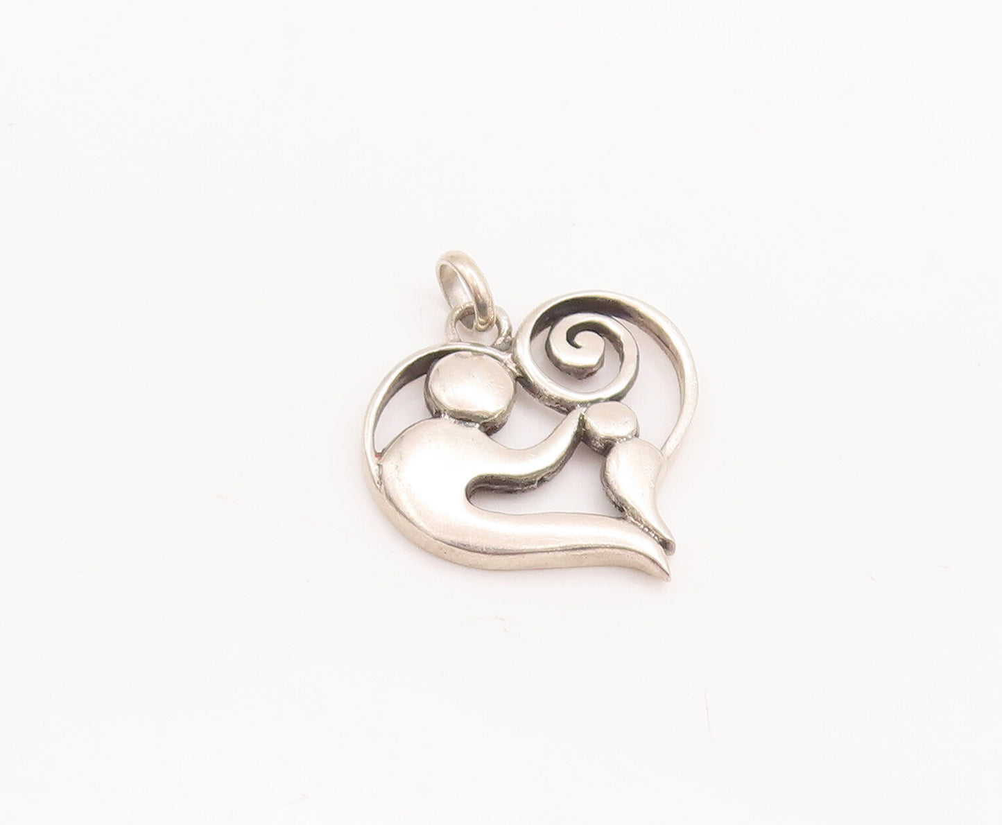 925 Sterling Silver Vintage Pendant Designer Mom And Child Love Heart  PT23262