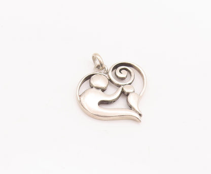 925 Sterling Silver Vintage Pendant Designer Mom And Child Love Heart  PT23262