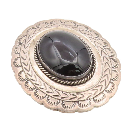 925 Sterling Silver Vintage Brooch Pin Cabochon Black Onyx  BP12346