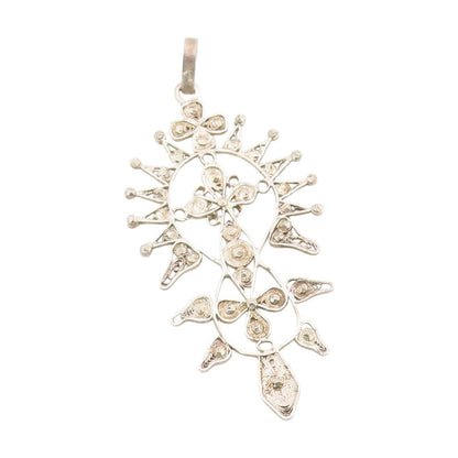 925 Sterling Silver Vintage Pendant Celestial Sunburst Filigree Design  PT25478
