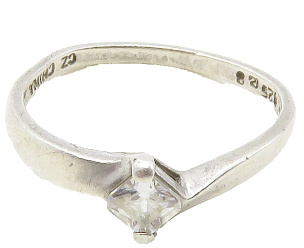 925 Sterling Silver  Petite White Topaz Bypass Solitaire Ring Sz 7.5  RG16793