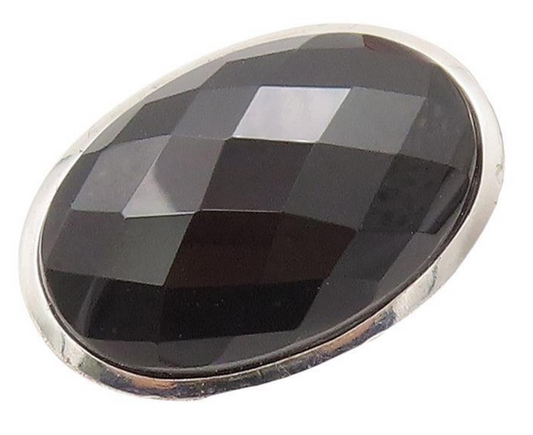 925 Sterling Silver Vintage Ring Solid Large Oval Cabochon Onyx  Sz 10  RG28476