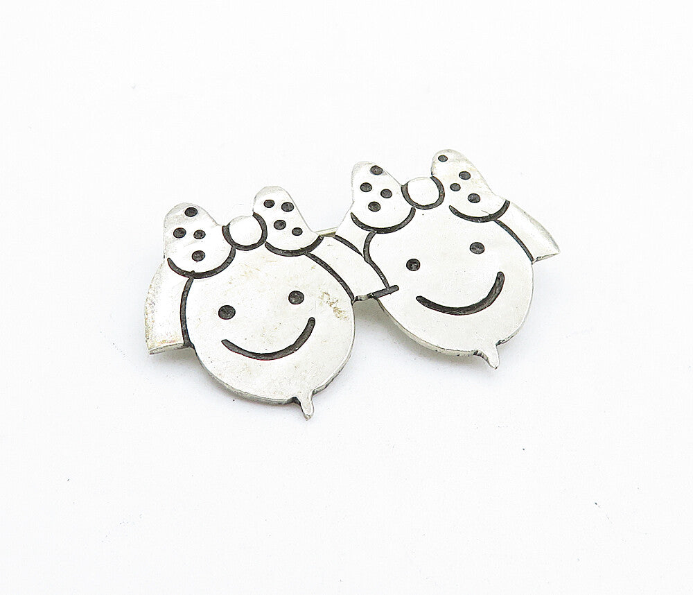 MEXICO 925 Sterling Silver  Vintage Smiling Little Girls Brooch Pin  BP2382